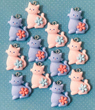 resin cute kawaii cat charm charms blue pink floral flower silver tone hook uk craft supplies cats kitten kitty pretty light pale