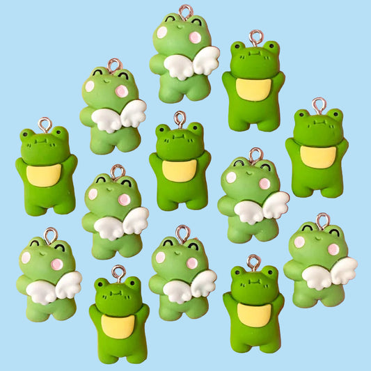 frog resin cute kawaii charm charms wings angel funny happy green pink yellow uk craft supplies smiling