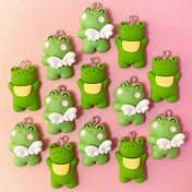 frog resin cute kawaii charm charms wings angel funny happy green pink yellow uk craft supplies smiling