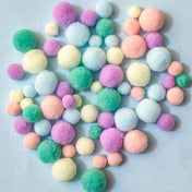 fluffy fabric pom pom poms mixed colours big small medium uk cute kawaii craft supplies furry pretty pink lilac turquoise teal cream pale blue bundle 8mm 10mm 14mm round embellishment embellishments sewing