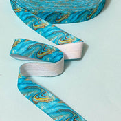 turquoise teal marble marbled elastic fold over elastics foe ribbon ribbons stretch 15mm blue green uk craft supplies cute kawaii brown patterned