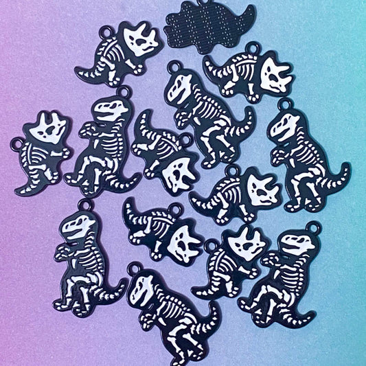 black and white metal dino dinosaur dinosaurs skeleton skeletons charm charms pendant pendants t-rex t rex triceratops cute kawaii craft supplies uk monochrome bold big large