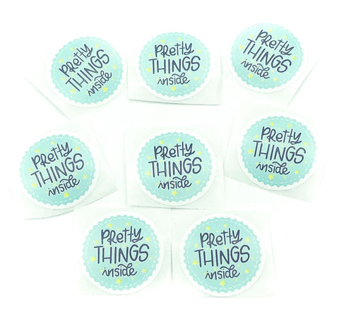 pretty things inside cute small 25mm round stickers sticker seals uk packaging stationery kawaii turquoise mailing