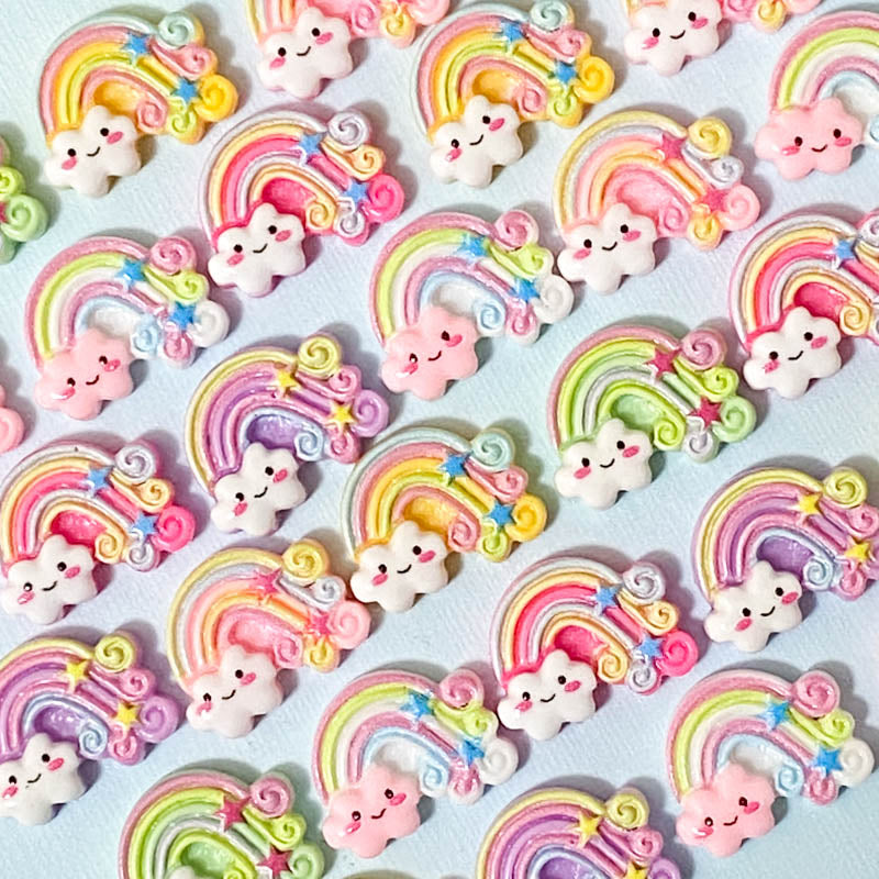uk cute kawaii craft supplies pretty rainbow rainbows cloud clouds fb fbs flat back flatback embellishment resins pink white swirl pastel colours