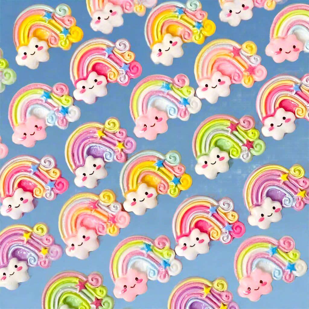 uk cute kawaii craft supplies pretty rainbow rainbows cloud clouds fb fbs flat back flatback embellishment resins pink white swirl pastel colours uk shop store bow making
