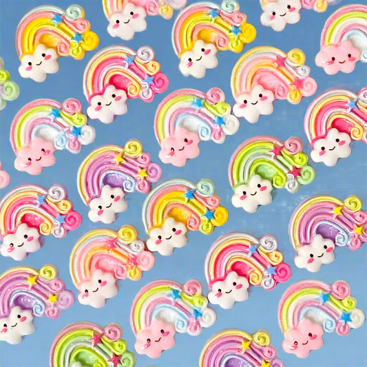 uk cute kawaii craft supplies pretty rainbow rainbows cloud clouds fb fbs flat back flatback embellishment resins pink white swirl pastel colours uk shop store bow making