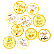 sun sunny bee bees honey honeybee round small 25mm sticker stickers set yellow orange white thank you thankyou uk stationery supplies packaging cute kawaii jar hive