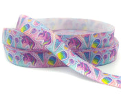kawaii unicorn and candy sweet treats fold over elastic foe ribbon pink lilac ombre rainbow uk craft supplies ribbons