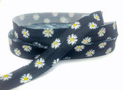 black and white daisy daisies elastic fold over foe ribbon elastics ribbons uk cute kawaii floral flower craft supplies
