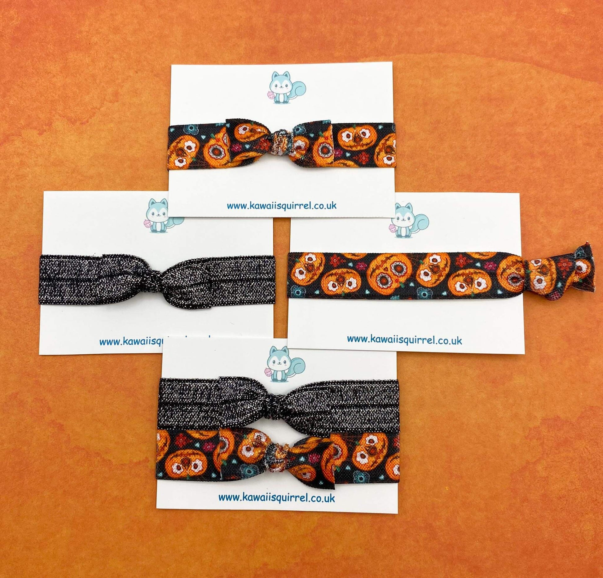 halloween spooky kids childs girl girls handmade hair tie ties bow bows set purple orange green black uk kawaii cute gifts gift pumpkin witch bat bats