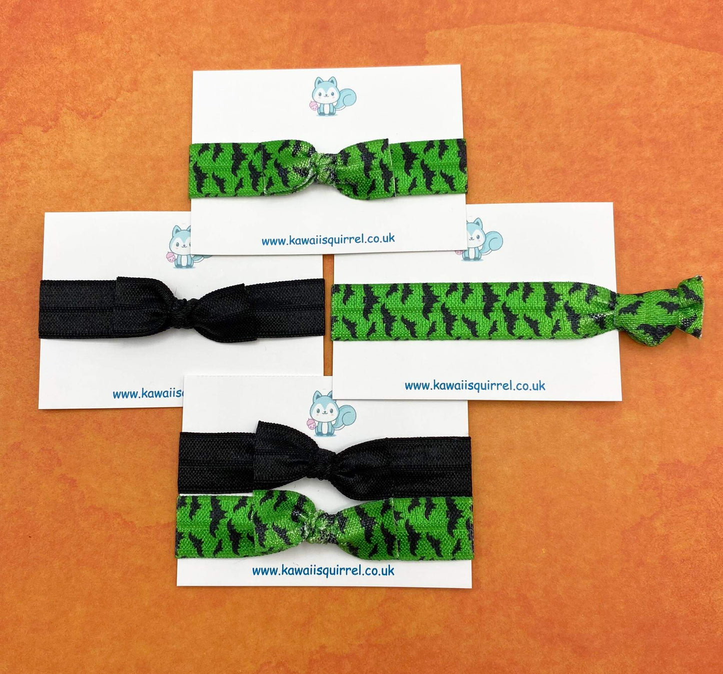 halloween spooky kids childs girl girls handmade hair tie ties bow bows set purple orange green black uk kawaii cute gifts gift pumpkin witch bat bats