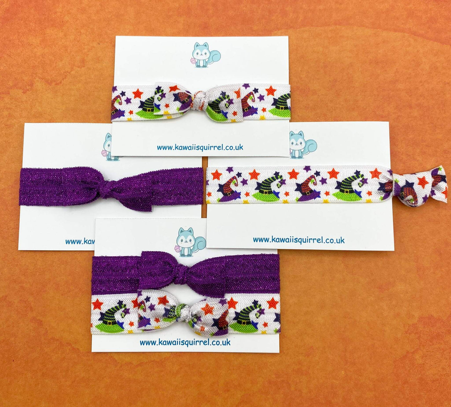 halloween spooky kids childs girl girls handmade hair tie ties bow bows set purple orange green black uk kawaii cute gifts gift pumpkin witch bat bats