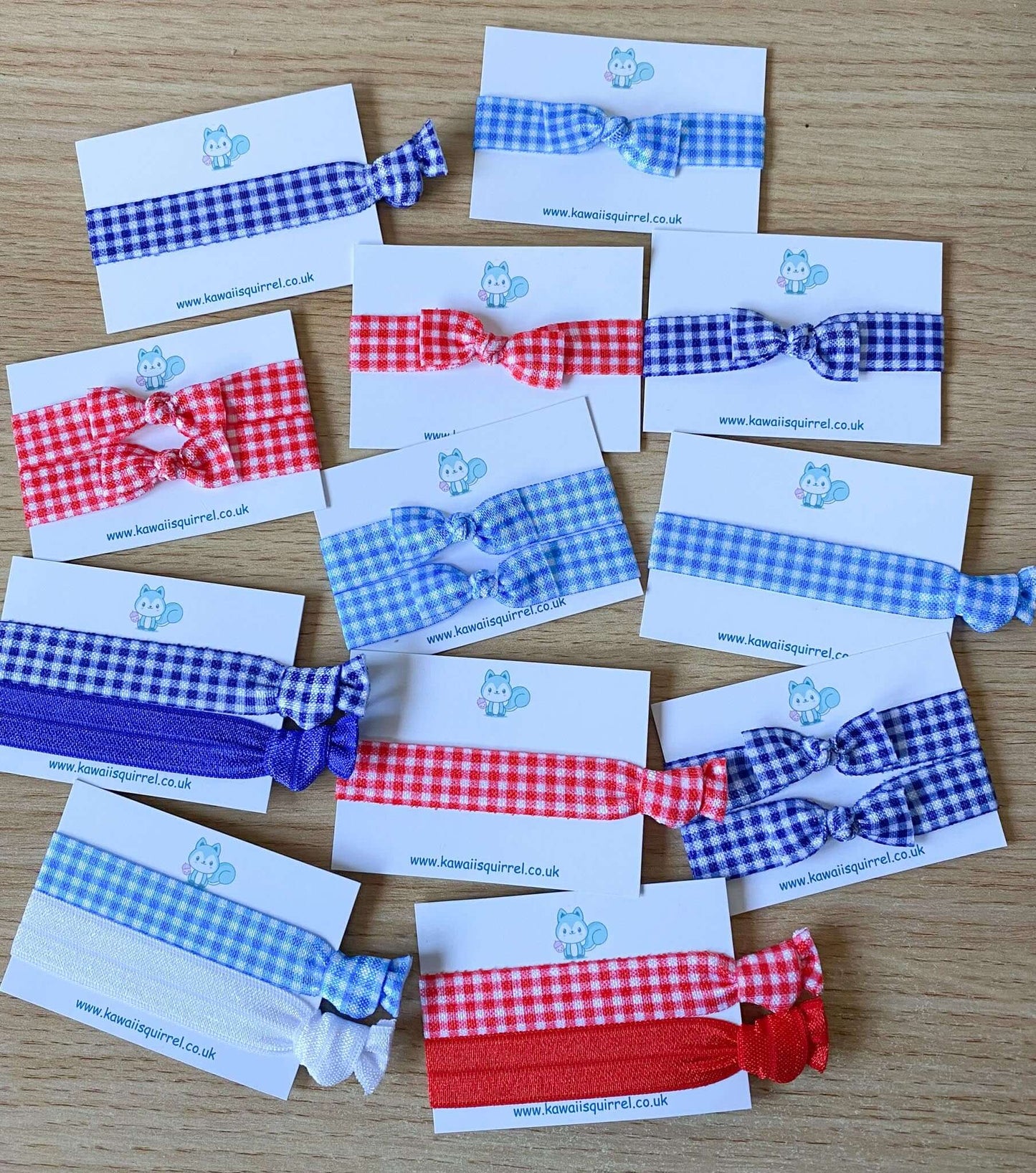 handmade hand made gingham school uniform hair tie ties bow bows girls uk cute kawaii red blue royal pale light white checked checks gift gifts set sets