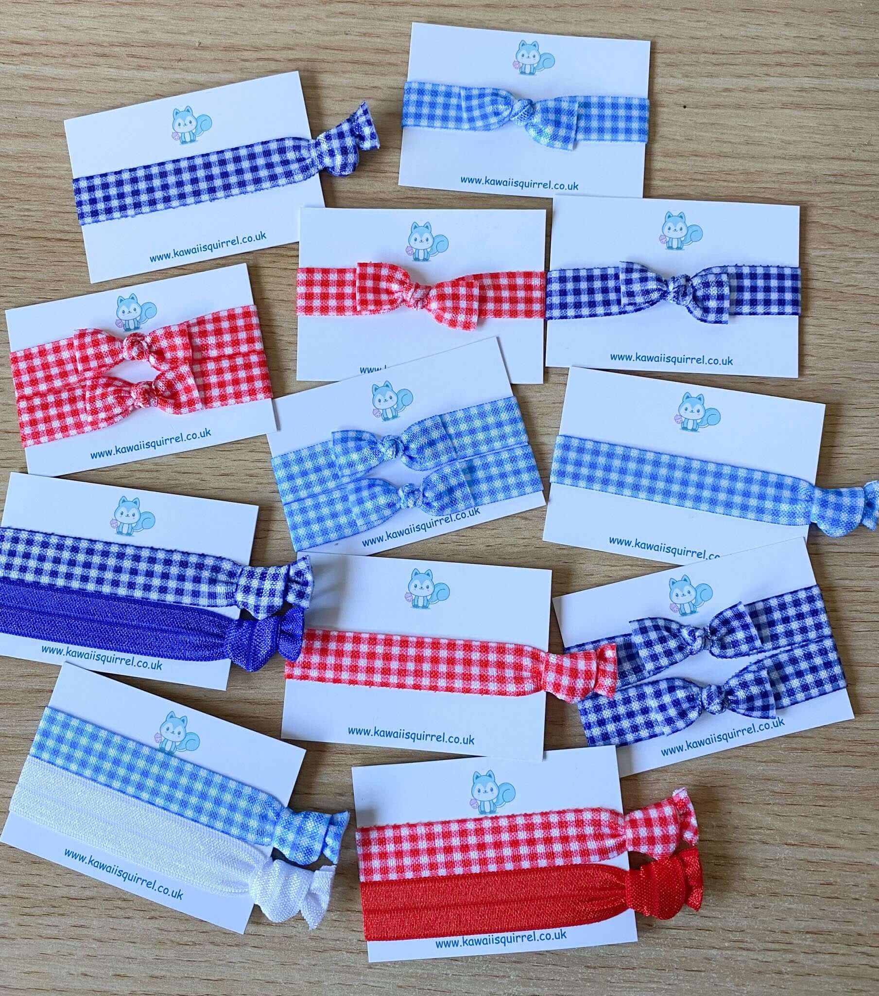 handmade hand made gingham school uniform hair tie ties bow bows girls uk cute kawaii red blue royal pale light white checked checks gift gifts set sets