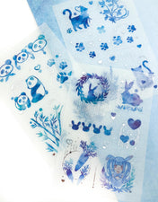 blue purple watercolour galaxy translucent washi paper matte stickers panda rabbit cat uk cute kawaii stationery sheets animal silver foil foiled