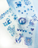 blue purple watercolour galaxy translucent washi paper matte stickers panda rabbit cat uk cute kawaii stationery sheets