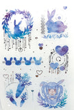 blue purple watercolour galaxy translucent washi paper matte stickers panda rabbit cat uk cute kawaii stationery sheets silver foil foiled