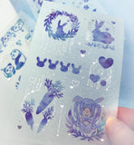 blue purple watercolour galaxy translucent washi paper matte stickers panda rabbit cat uk cute kawaii stationery sheets