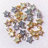 double sided rhinestone sparkly glitter star stars charm charms 10mm 16mm small uk cute kawaii craft supplies clear stone stones silver gold tone metal  jewellery pendant 3D heart hearts ornate vintage small