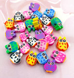 polymer clay fimo owl owls bead beads handmade uk cute kawaii craft supplies colourful bird birds bundle