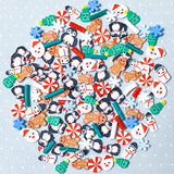 sprinkles polymer clay fimo slice slices christmas xmas penguin penguins snowman snowmen candy tree trees santa snowflake snowflakes pin wheel hundreds and thousands red green white black blue uk cute kawaii craft supplies england
