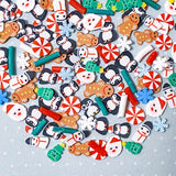 sprinkles polymer clay fimo slice slices christmas xmas penguin penguins snowman snowmen candy tree trees santa snowflake snowflakes pin wheel hundreds and thousands red green white black blue uk cute kawaii craft supplies england