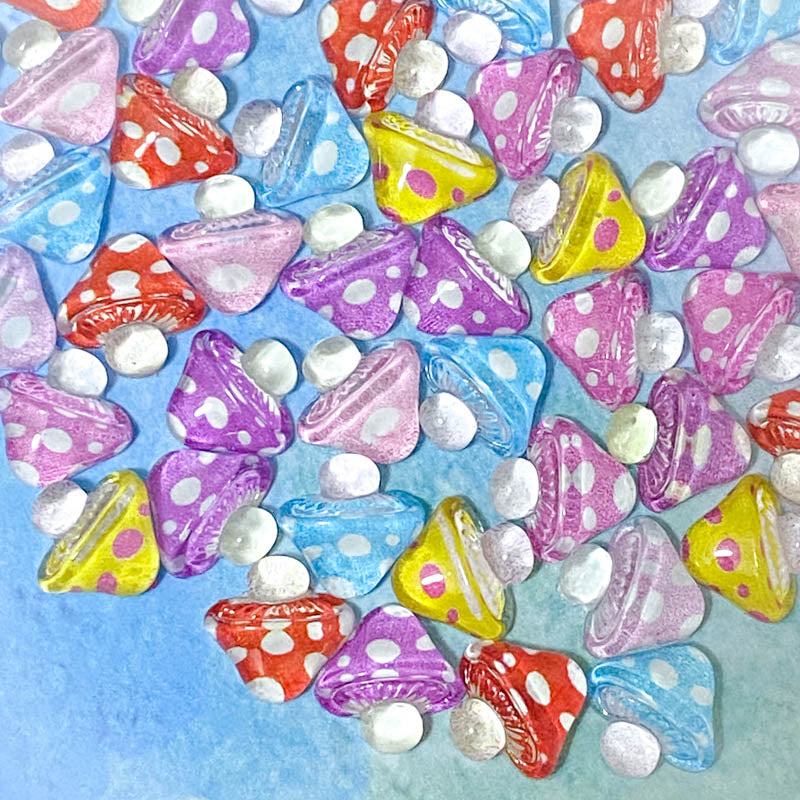 MUSHROOM Mini Acrylic Flat Backs Set 6 10mm
