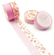 pink washi tape wrapped roll rolls gingham squares pattern cherry blossom floral flowers uk cute kawaii stationery tapes