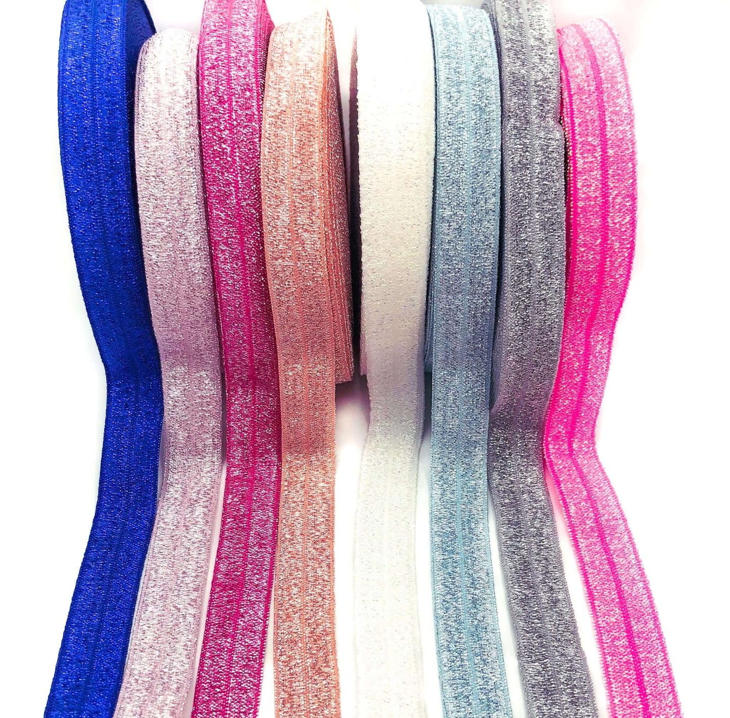 glitter elastic elastics fold over stretch ribbon ribbons uk cute kawaii elastics dark blue pink hot cerise silver grey blue cream white ab uk craft supplies