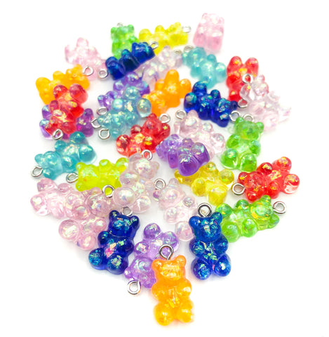 glitter glittery gummy bear bears resin sparkly charm charms pendant uk cute kawaii iridescent craft supplies ab