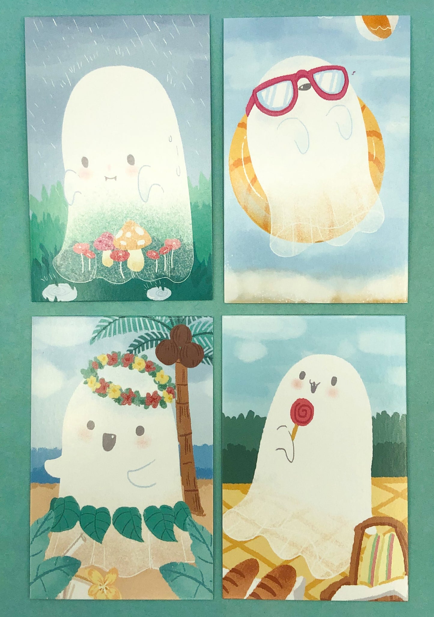 ghost mini lomo cards postcards card ghosts kawaii packs of 4 cute small postcard stationery uk holiday vacation