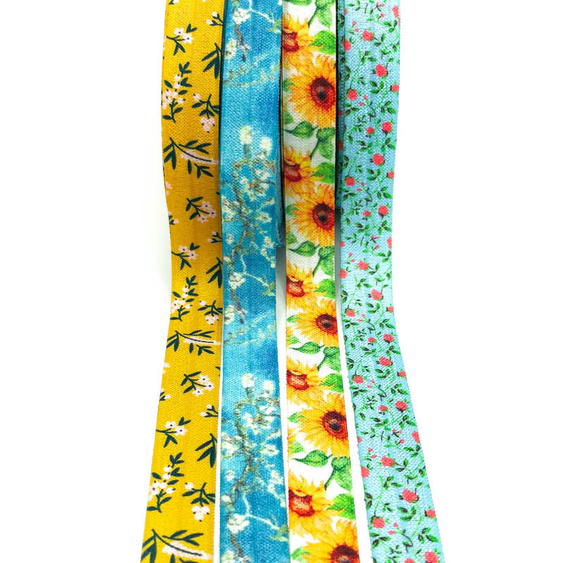 mustard yellow blue turquoise floral flower elastic shabby chic ribbons fold over elastics foe uk cute kawaii craft supplies yard sunflowers roses cherry blossom