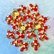 little small red and white spotted toadstool mushroom mushrooms gold tone metal enamel charm charms uk cute kawaii craft supplies  mini earring making
