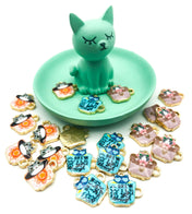 teacup tea cup cat cats enamel gold tone charm charms uk cute kawaii craft supplies cat