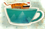 tiger on boat in mug cute teacup postcard post card cards uk kawaii stationery store pretty animal animals