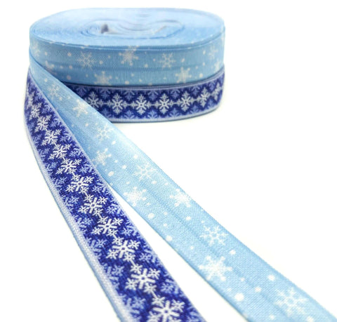 dark blue pale light snowflake snowflakes elastic ribbon fold over elastics foe uk cute kawaii festive craft supplies christmas