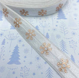 white rose gold snow flake snowflake snowflakes elastic foe ribbon ribbons elastics uk cute kawaii craft supplies festive christmas yard 15mm
