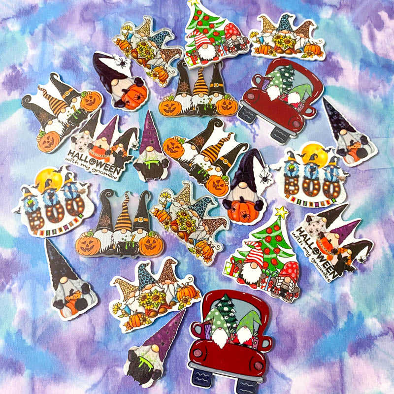 halloween christmas festive gnome gnomes gonk planar flat back fb flatback embellishments cute kawaii uk craft supplies witch wizard pumpkin car hat potion tree spiders boo white plastic resins