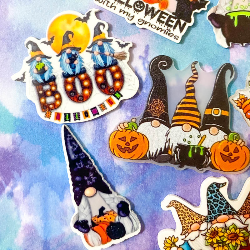 halloween christmas festive gnome gnomes gonk planar flat back fb flatback embellishments cute kawaii uk craft supplies witch wizard pumpkin car hat potion tree spiders boo white plastic resins