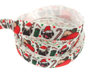 christmas pug pugs dog dogs puppy fold over elastic ribbon kawaii elastics cute fold over elastics ribbons uk kawaii craft supplies stretchy red green with santa hat
