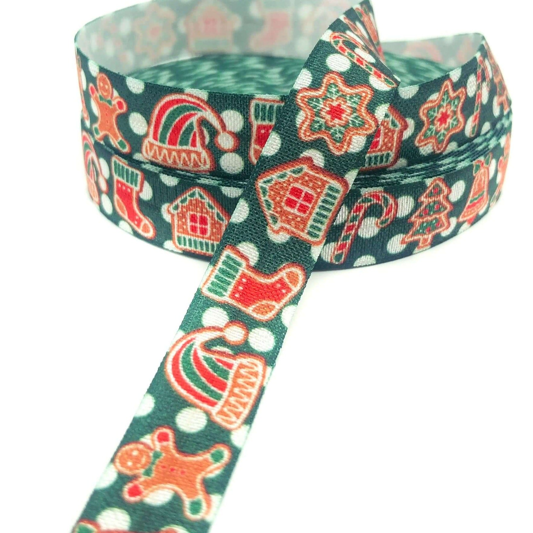 gingerbread men man cookie cookies festive christmas red green white elastic ribbon ribbons elastics foe fold over uk cute kawaii craft supplies yard