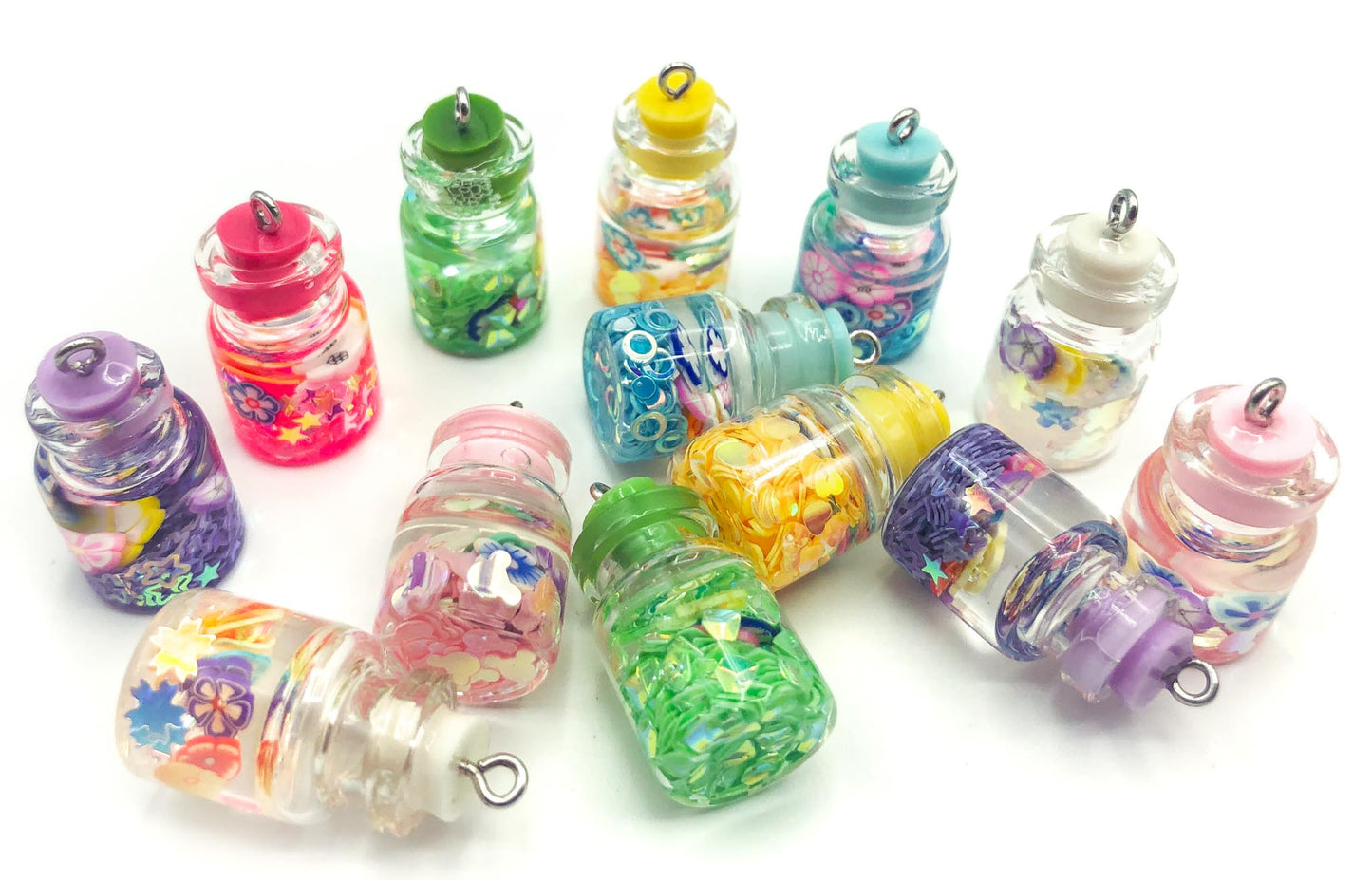 magic bottle bottles ocean glitter resin and glass charm charms pendant pendants flower flowers large chunky cute kawaii craft supplies uk