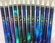 signs of the zodiac star signs pens pen eraser erasable ink gel blue fineline fine line galaxy uk stationery constellations gold foil cute kawaii
