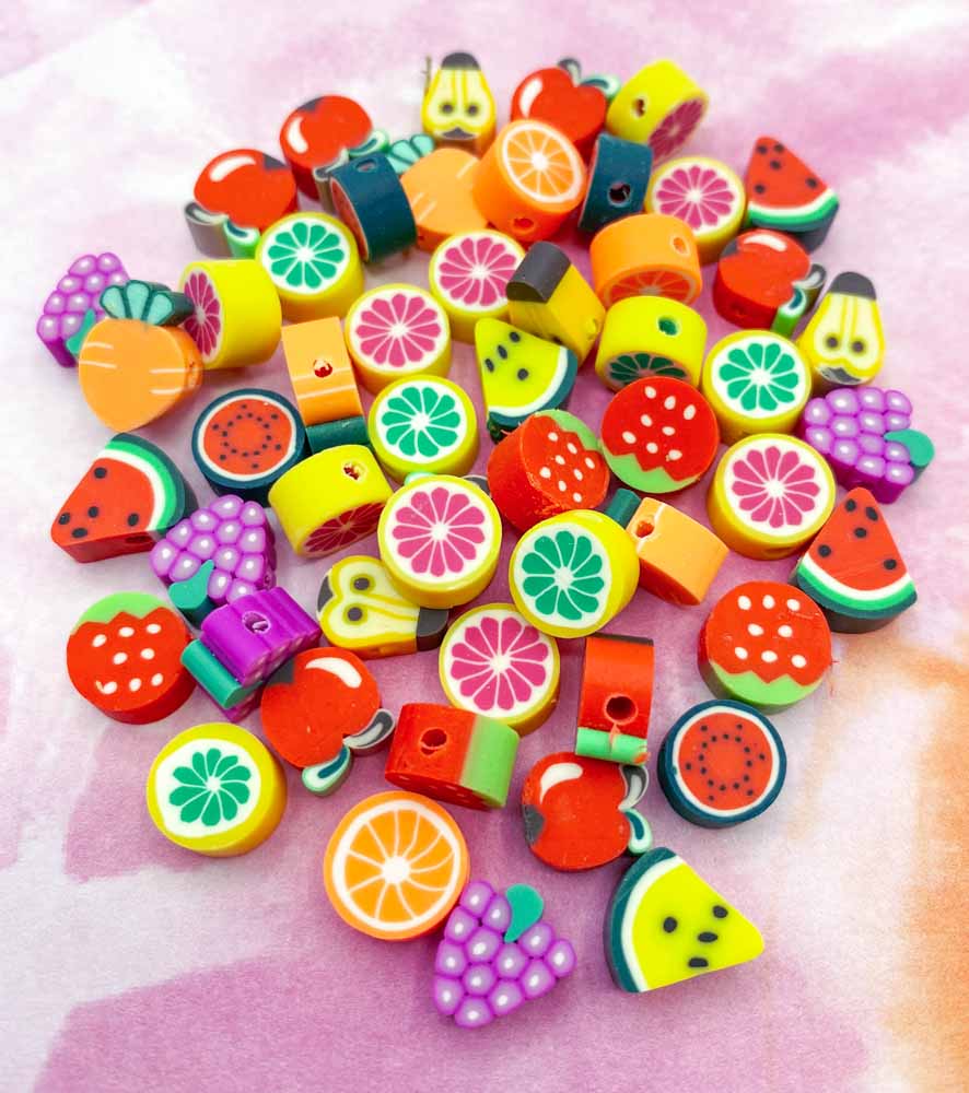 polymer clay fruit fruits pretty bead beads set apple strawberry grape kiwi lime watermelon uk cute kawaii craft supplies fimo