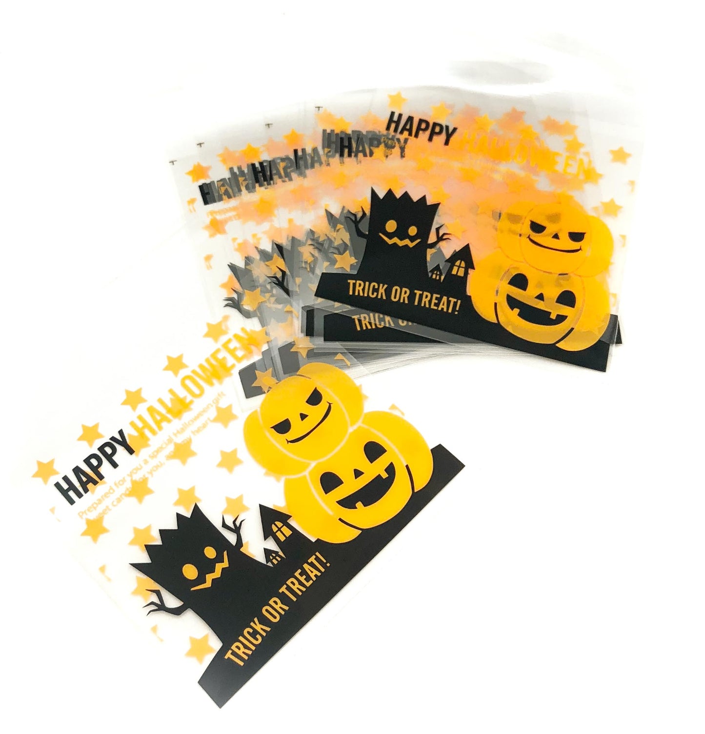 happy halloween trick or treat cello cellophane bag bags packing packaging uk cute kawaii pack orange black pumpkin pumpkins big large
