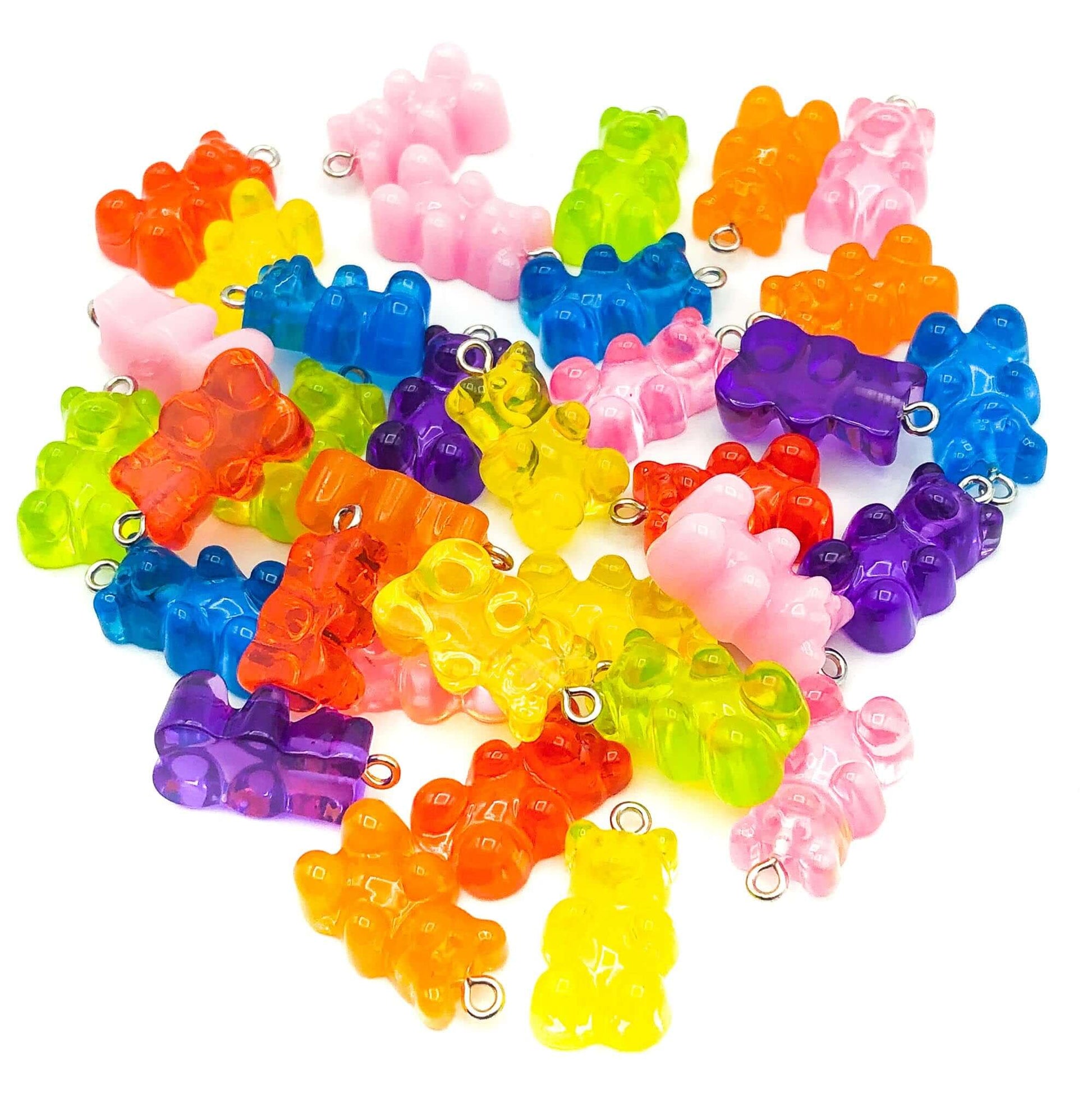 gummy bear sweet candy charm charms resin 24mm chunky larger translucent pink blue lime yellow orange red uk craft supplies bears