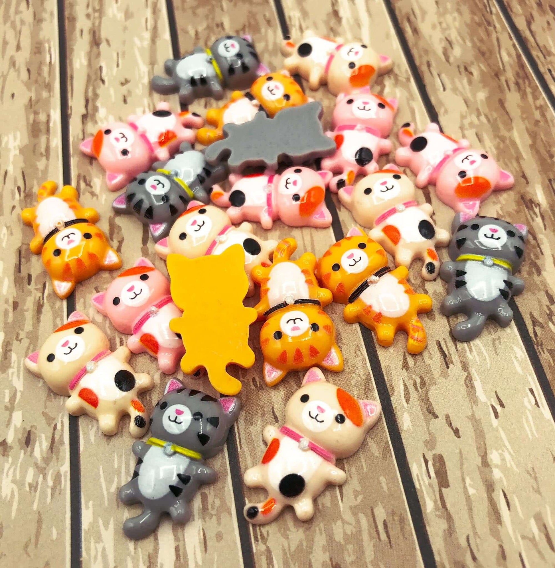 cat cats kitty fb flat back flatback resin resins uk cute kawaii craft supplies embellishments grey pink ginger tabby