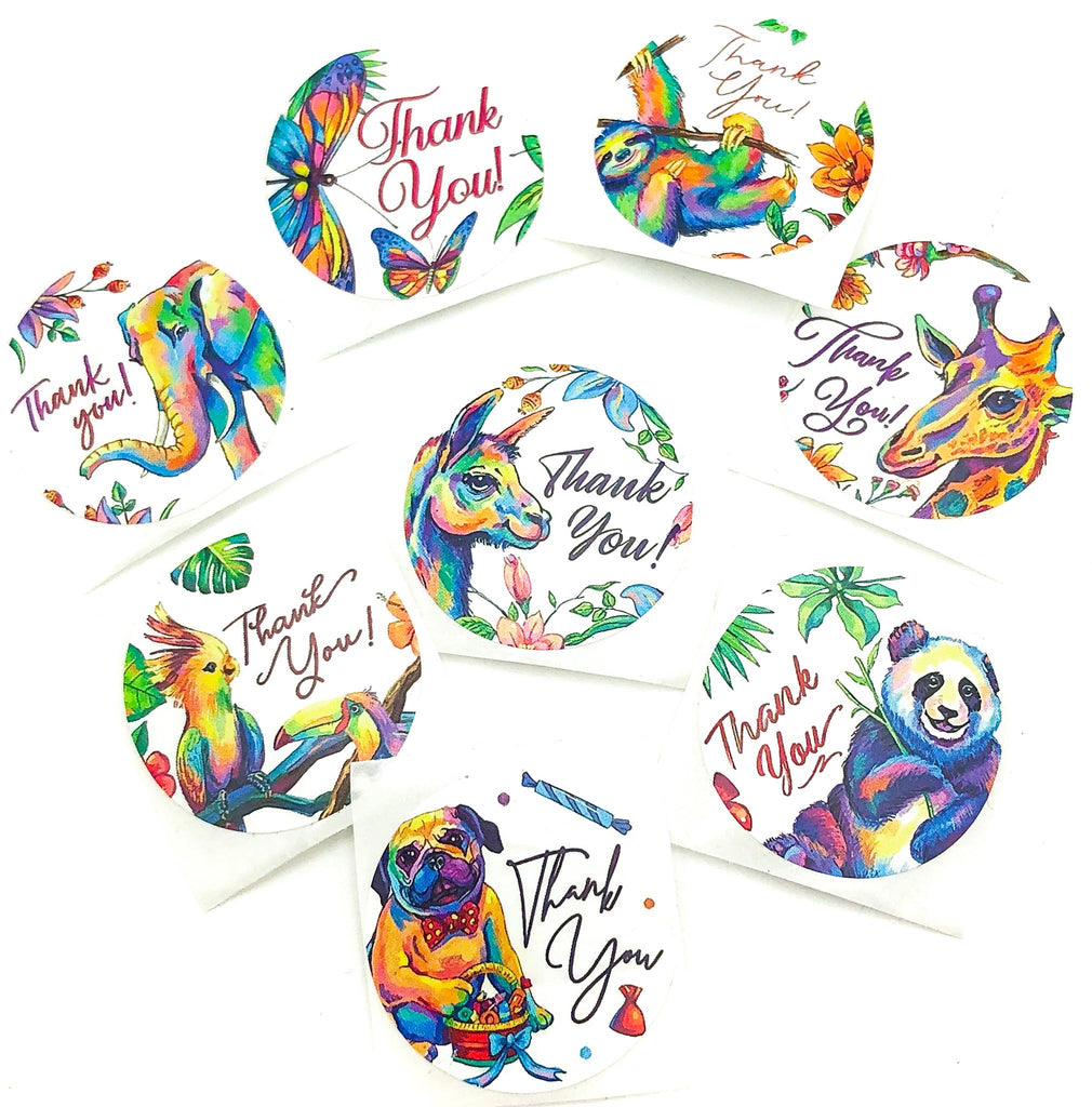 Clearance, just 25p! Rainbow Animals Thank You Round Stickers 25mm-Sin ...