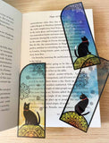 vibrant stainded glass effect plastic clear transparent cat bookmark bookmarks book mark black cats pretty cute kawaii stationery uk gift gifts window magic magical stars moon silhouette