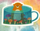 cute baby beaver bear in mushrooms mug cute teacup postcard post card cards uk kawaii stationery store pretty animal animals